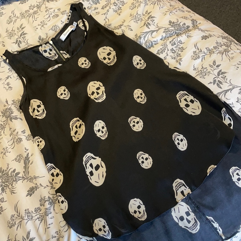 Modcloth SunnyGirl Skull Chiffon Sheer Top XS